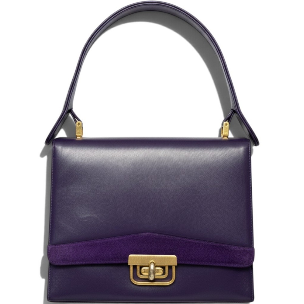 Vintage Purple Leather Handbag 90s Mod 60s MCM Suede Trim Gold Hardware Shoulder